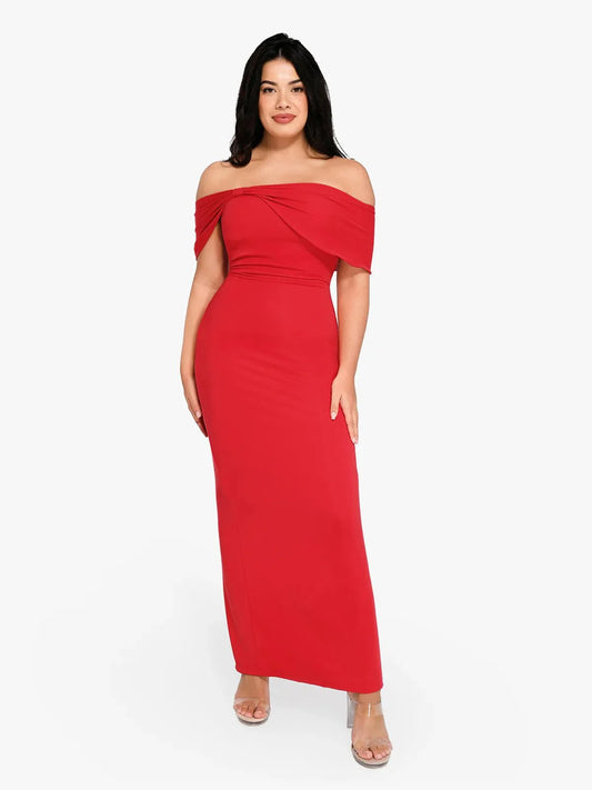 Shapewear Off-The-Shoulder Slim Column Maxi Dress