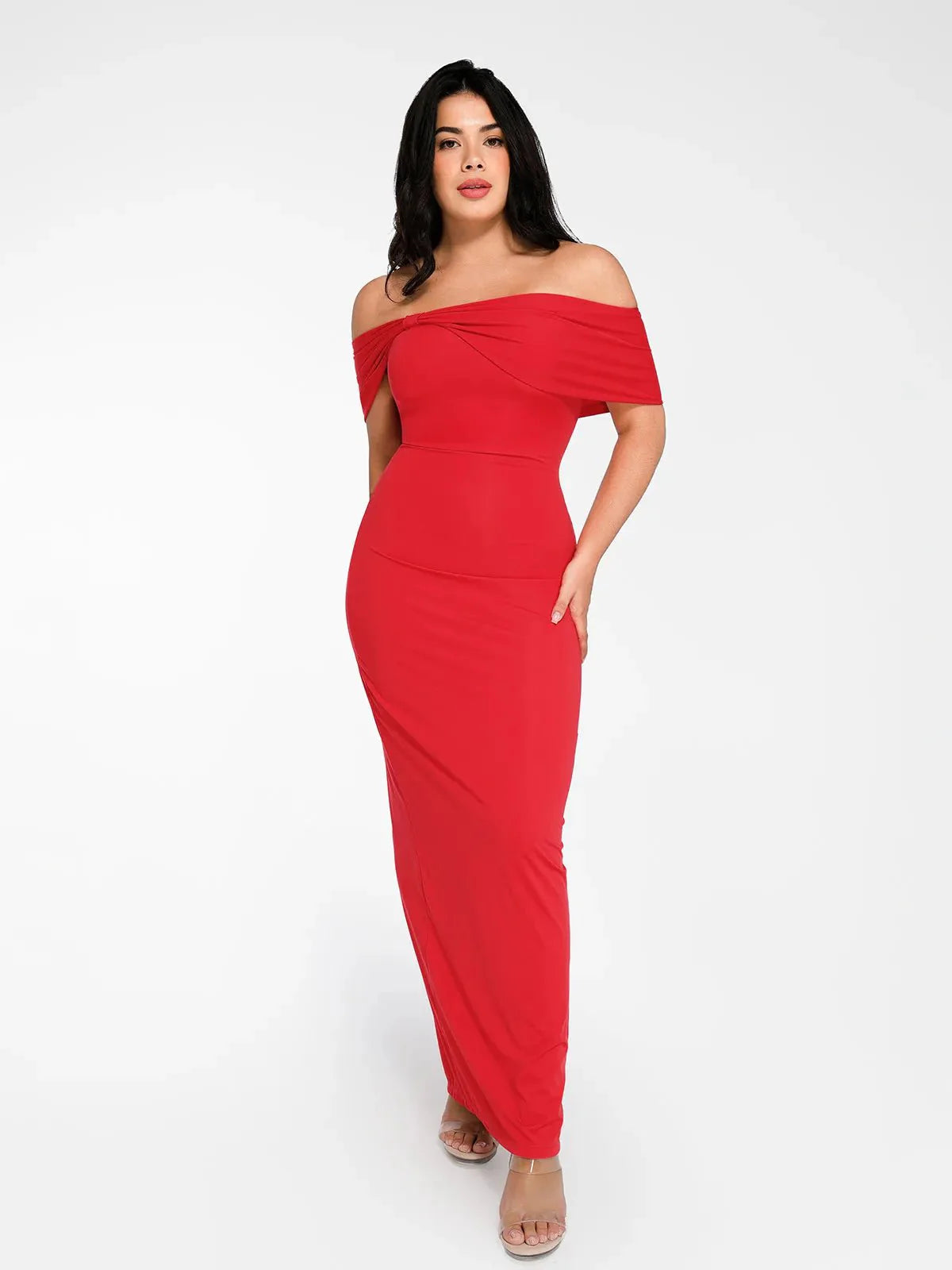 Shapewear Off-The-Shoulder Slim Column Maxi Dress
