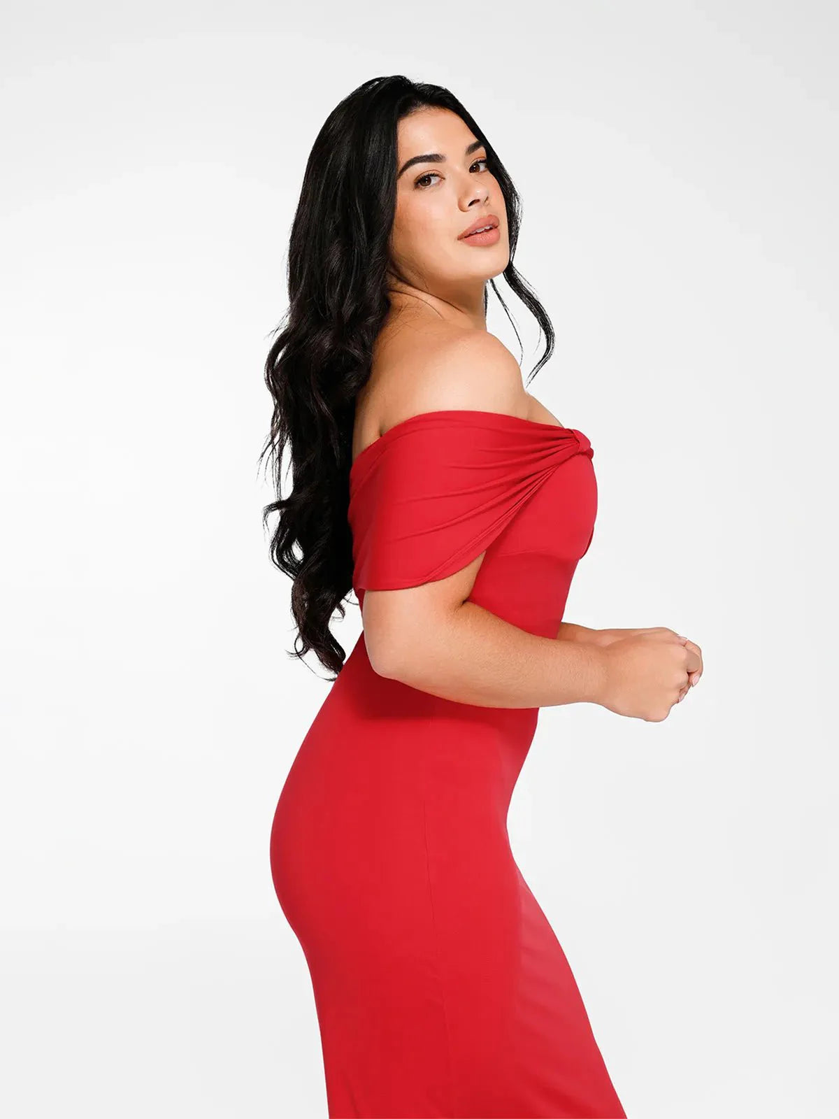 Shapewear Off-The-Shoulder Slim Column Maxi Dress