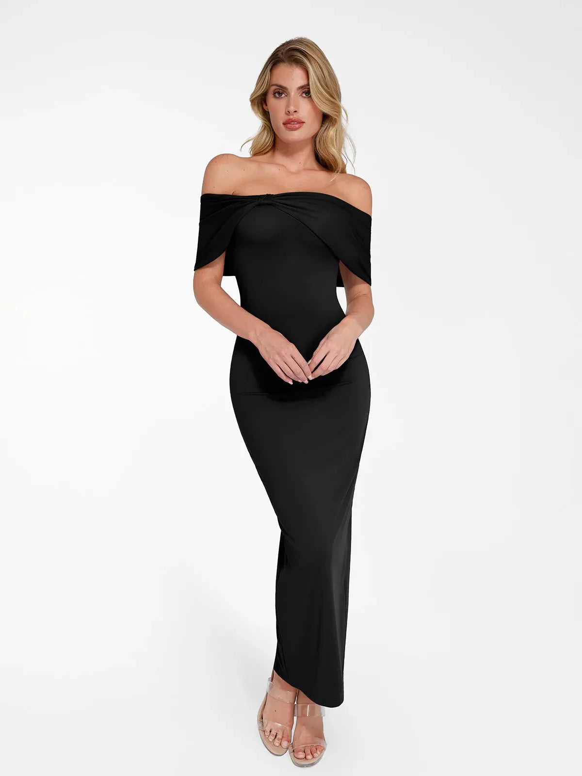 Shapewear Off-The-Shoulder Slim Column Maxi Dress